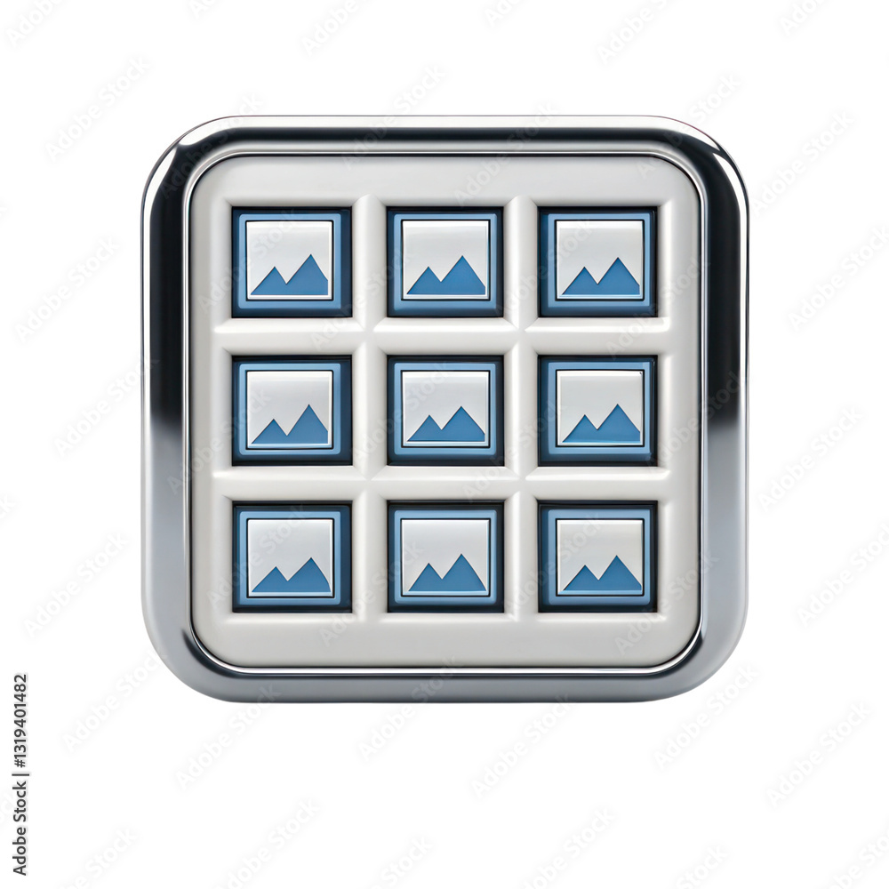 Poster 3d image gallery icon with glossy finish on transparency background, perfect for digital application
