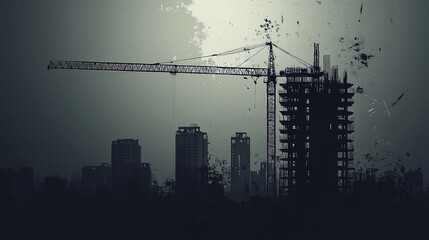 background for construction theme with a crane and scaffolding