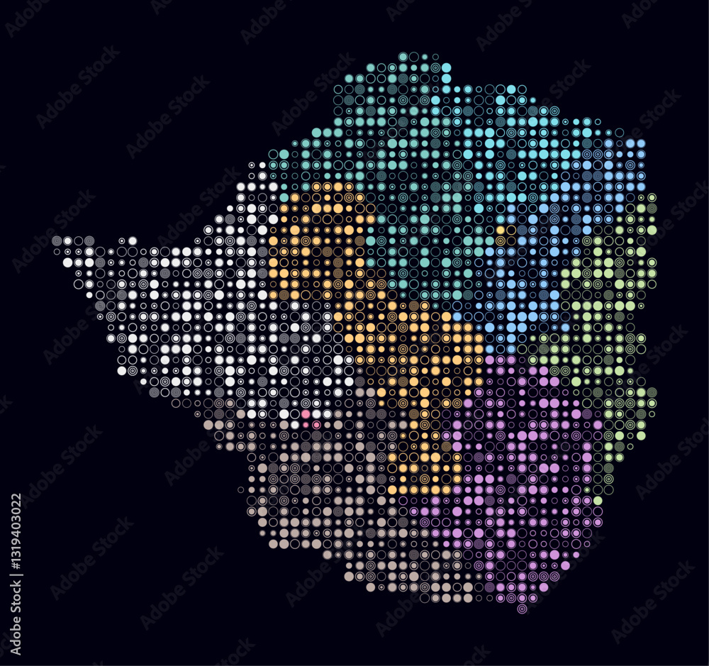Poster zimbabwe, shape of the country build of colored cells. digital style map of the zimbabwe on dark bac