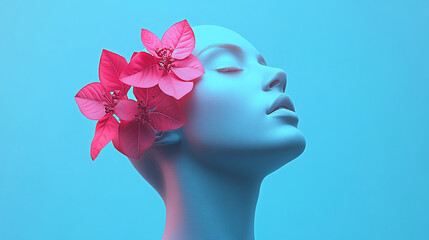 Sculptural serenity: A pastel bust adorned with vibrant floral accents creates a peaceful and artistic ambiance. Perfect for adding a touch of elegance.