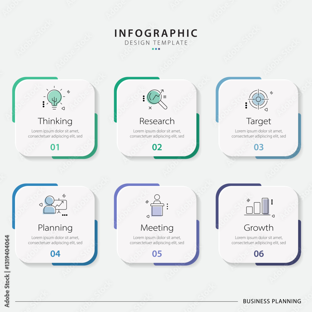 Poster Infographic template. 6 Step timeline journey, Flat simple infographics design template. presentation graph. Business concept with numbers 6 options or steps vector illustration.
