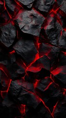 Inferno Stone: A striking abstract display of dark, textured stone with fiery red veins evokes intense emotion and captivating depth.