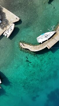 Vertical framing of aerial view of Bozburun district. Mugla city of Turkey