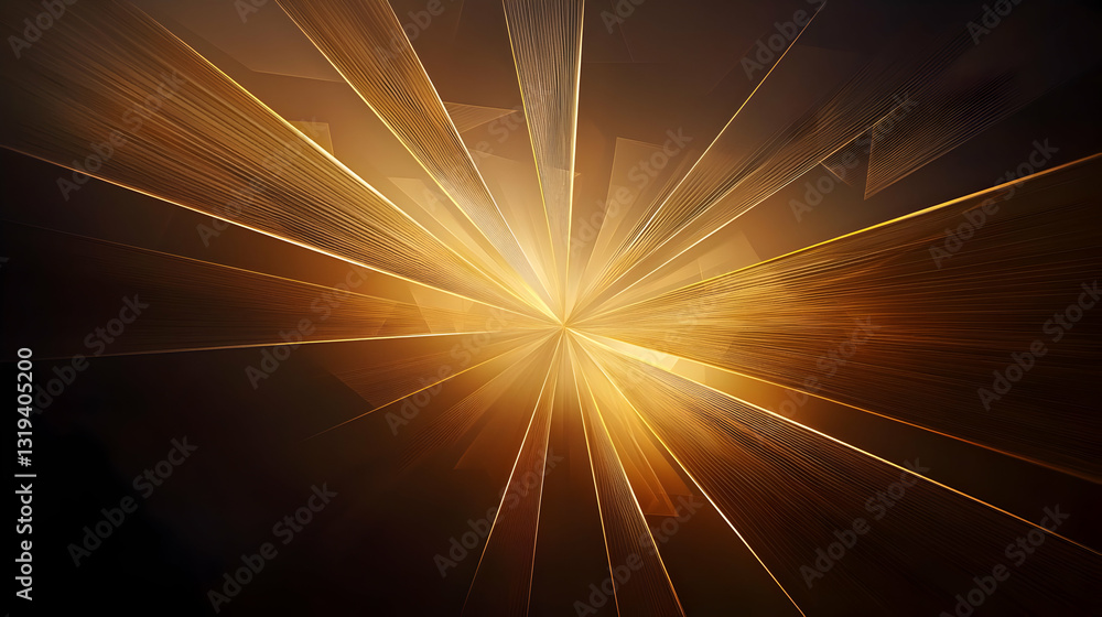Poster abstract golden light rays bursting from dark center with textured lines and gradient gold backgroun