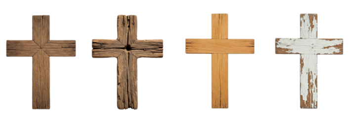 PNG Wooden cross set, catholic, christian, orthodox symbol white, isolated background. Faith, religion, church, prayer, pray, God, power, easter. Many different style. Mockup template artwork design