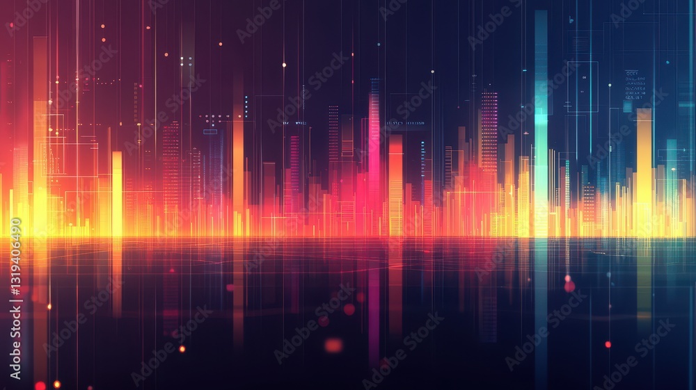 Poster economic and gdp analysis. abstract digital visualization with vibrant colors and sound wave pattern