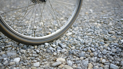 Close Up Shot of Bicycle Wheel on Gravel Surface for Active Lifestyle and Exploration