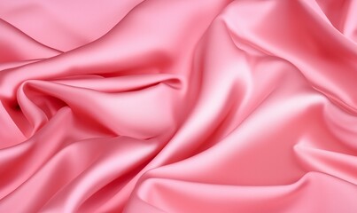 Obraz premium Pink silk satin background. Soft wavy folds on the fabric. Wedding, anniversary, valentine, love, tender, celebration, card. Beautiful abstract pastel background with copy space for your design.