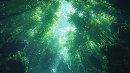 Obraz premium Lush bamboo forest, looking up