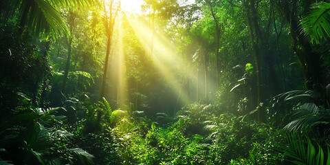 Fototapeta premium Wild Rainforest Canopy Zip-Lining Adventure for Ecotourism, Extreme Thrills, or Outdoor Exploration
