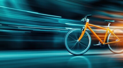 This captivating image showcases an orange bicycle speeding away, captured in motion with a blur that conveys a sense of urgency and thrill, perfect for an adventurous theme.