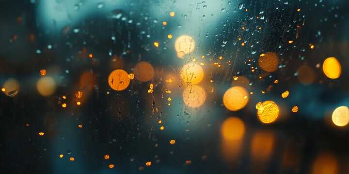 Blurred background of city lights at dawn or night, beautifu bigl bokeh background, serene and silent after rain