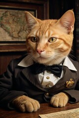 The Dandy Feline: A Sophisticated 19th-Century Aristocrat in a Tailcoat, orange cat, fashion clothing