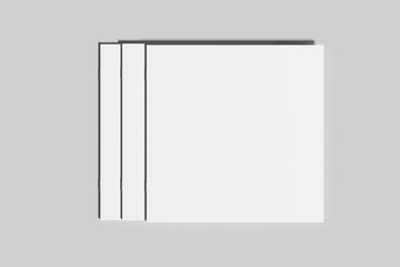 Square brochure, magazine, book or catalog mock up isolated on soft gray background. 3D illustrating.