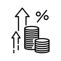 Inflation line icon. Money tax rate sign. Financial interest symbol. Quality design elements. Linear style inflation icon. Editable strokes. Vector. on a white