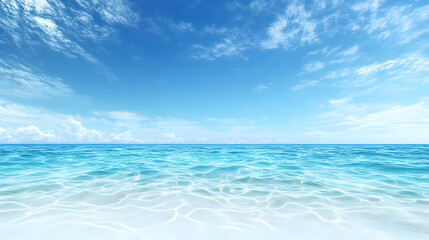 Fototapeta premium Vibrant Blue Ocean Under A Clear Sunny Sky With Wispy Clouds On A Bright Summer Day