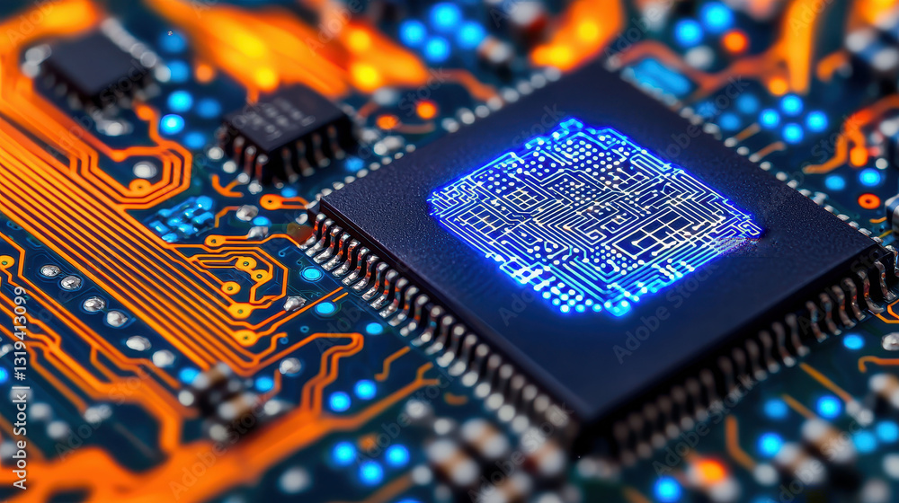 Aufkleber a close-up view of a microprocessor on a circuit board, showcasing intricate electronic details and 