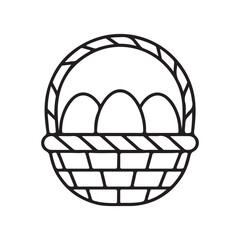 Vector Line Art of a Woven Basket Filled with Easter Eggs – Classic Festive Icon for Digital Art, Web UI, Print, Stickers, Greeting Cards, Branding, and Holiday Designs