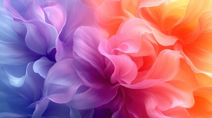 Vibrant, abstract floral design, soft, flowing petals in a spectrum of pastel colors