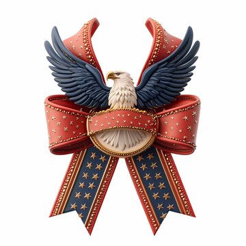 Patriotic Bald Eagle Ribbon Emblem, patriotic bald eagle ribbon emblem, usa independence symbol, american national pride icon