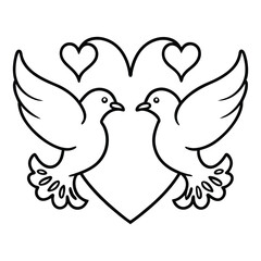 Hand-Drawn Doves and Heart Symbolizing Love and Unity in Line Art