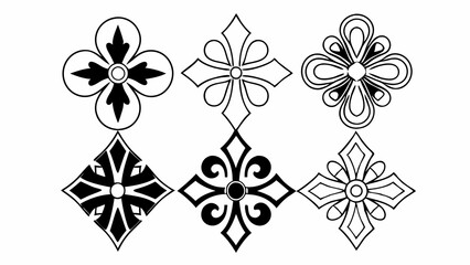 Ornate Floral Vector Designs: A collection of six intricately designed floral patterns in a vector style, showcasing symmetry, detail, and decorative elegance