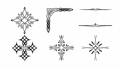 Ornate Border Elements: A collection of elegant, black line art border elements for adding decorative touches to designs, invitations, or other creative projects.