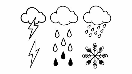 Weather Icons Illustration: A collection of hand-drawn weather icons depicts the diverse elements of weather.