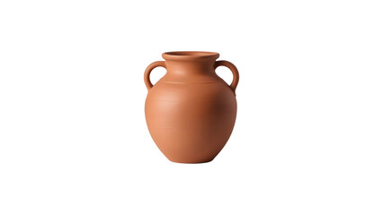 clay amphora with dual handles on white background