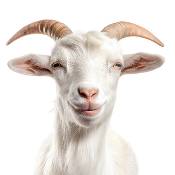 Smiling Goat Portrait: A close-up portrait of a smiling goat, showcasing its horns and amiable expression, creating a friendly and charming image.