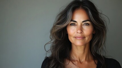 A woman with long hair and a smile on her face