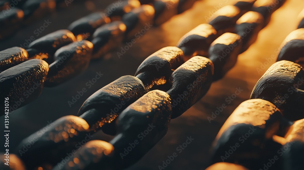 Poster abstract representation of blockchain technology with glowing chains and modern digital aesthetics