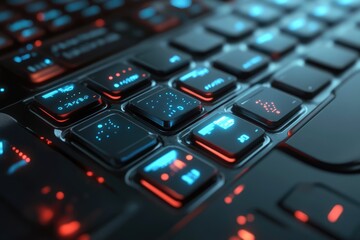 Obraz premium Innovative Data Transformation Concept with Keyboard and Buttons in a High-Tech Communication Environment