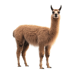 Obraz premium Llama's Majestic Stance: An elegant llama stands confidently, its warm, brown coat contrasting against the plain background, inviting admiration