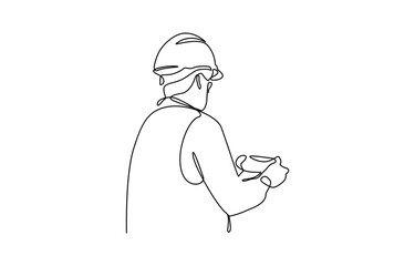 Continuous line drawing of cunstruction worker with blue print paper, Building Construction worker in continuous One line drawing.  Trendy continuous line draw design graphic vector illustration.
