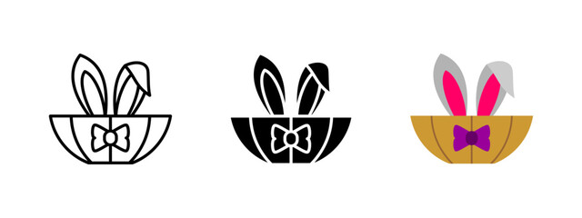 Easter bunny basket icon. Hiding easter rabbit with peeking out ears vector illustration. Traditional spring holiday celebration symbol. Cute Easter decoration concept. Searching a bunny concept.