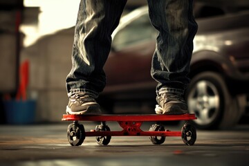 Obraz premium Mechanic Safely Elevating Car with Reliable Jack Stand for Tire Maintenance and Vehicle Safety