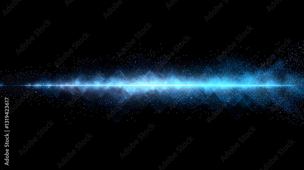 Poster Vivid Blue Light Streak With Soft Sparkle And Blur Effect On A Dark Background With Subtle Geometric Shapes