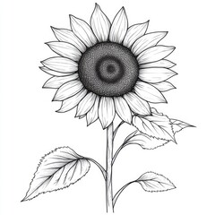 Fototapeta premium Hand-Drawn Outline of a Sunflower. Elegant Floral Art with Beautiful Botanical Elements