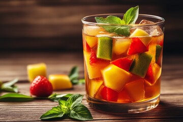 Fototapeta premium Refreshing Summer Cocktail with Fresh Fruit and Mint Garnish