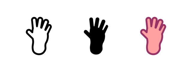 Baby hand icon. Kid's palm vector illustration. Child gesture and communication symbol. Human touch and support pictogram. Waving, greeting and helping hand concept.