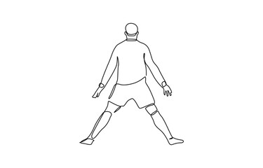 Obraz premium Continuous single one line art drawing of football soccer player celebrating, Match soccer goal celebration concept. Single line draw design vector graphic illustration.