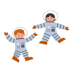Girl and boy astronauts. Children in spacesuits. Vector cute hand drawn illustration.