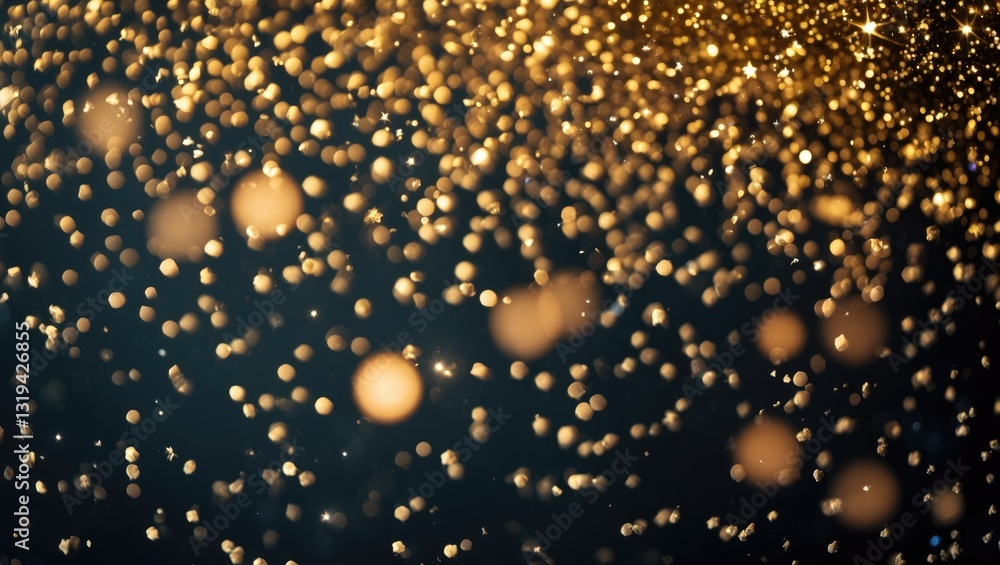 Poster sparkling golden rainbow magic stars bokeh backdrop. featuring various types of glitter special boke