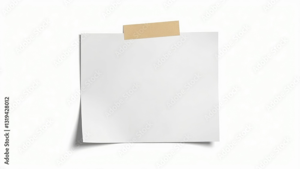 Wall mural blank photo frame with gentle shadows and tape set against a white paper background as a template fo