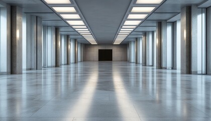 Fototapeta premium A large, empty room with a black door in the middle