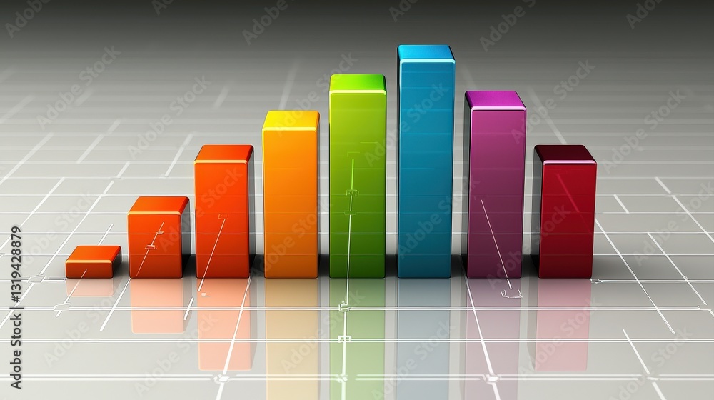 Poster a colorful bar graph representing data trends, showcasing various heights to illustrate growth or ch