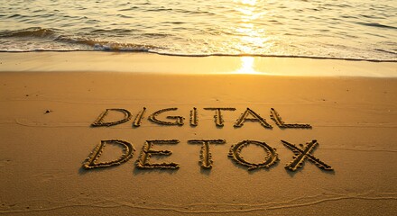 Digital detox message on the beach - promoting disconnection - for wellness campaigns.