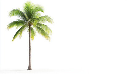 Obraz premium tall palm tree with lush green fronds stands against white background, evoking tropical feel