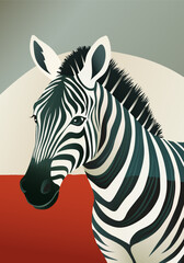 An elegant zebra in profile with a distinctive black and white color.
